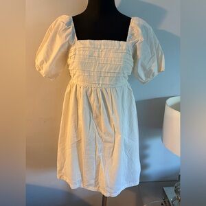 And Now This cream baby doll Dress with Puff Sleeve Mini and square neckline M